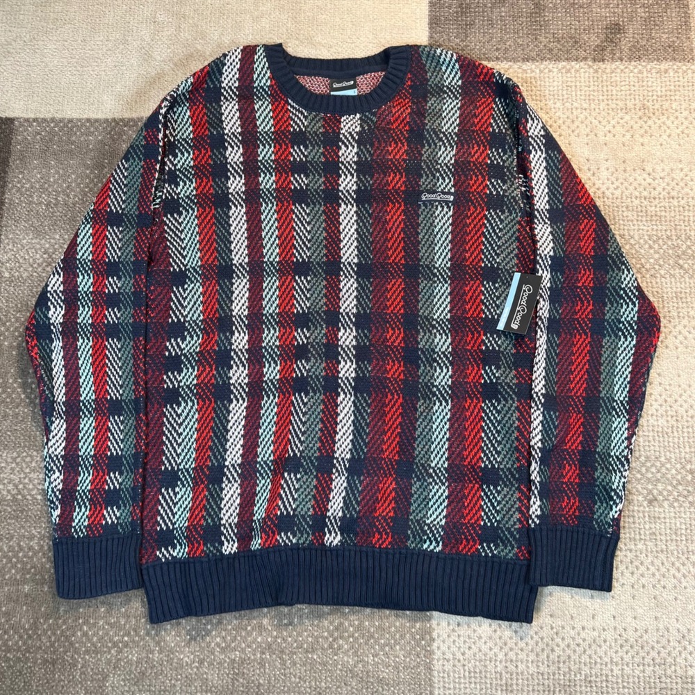 Good Good Golf‎ Par Plaid Sweater Mens Small Navy Red White NWT
